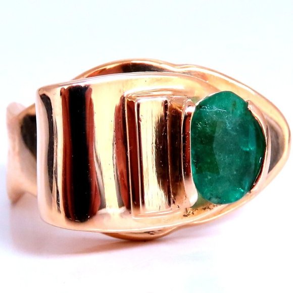 1.34ct Natural Emerald Diamond Ring 14kt Gold Bow